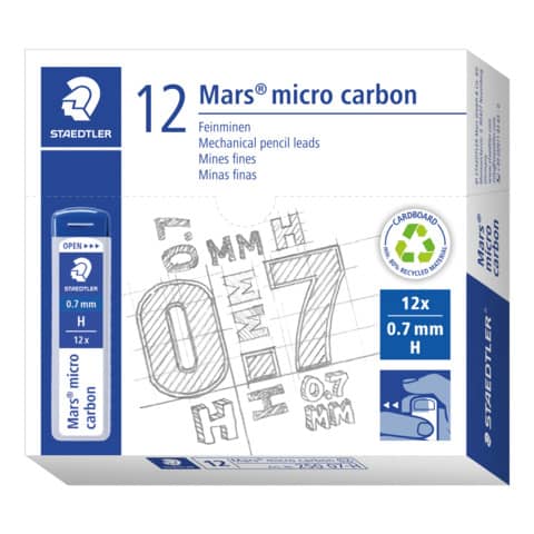 Mine sottili Staedtler Mars micro carbon 250 H 0,7 mm confezione da 12 pezzi - 250 07-H